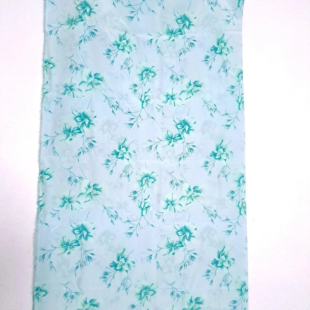Vintage Floral Fabric Light Blue Teal Botanical Print‎ 2.5 Yards Sewing Craft